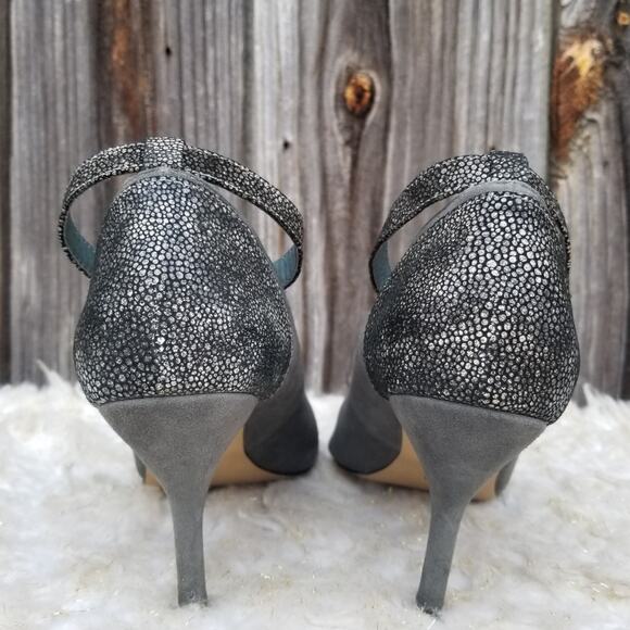 Gray Cap Toe Heels Size 9.5 W Wide Hal Rubenstein Suede Leather Metallic Ankle - Picture 6 of 14
